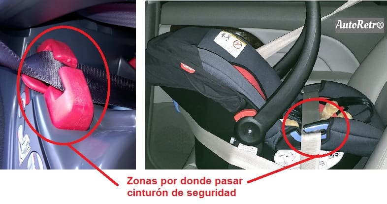 zonas por donde pasar el cinturón de seguridad en la silla de bebé