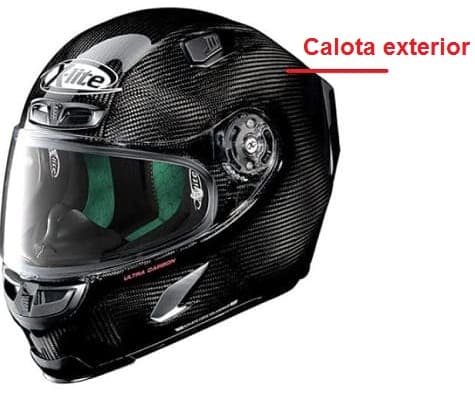 calota exterior del casco de moto, parte externa
